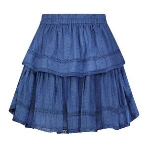 Erica Wilson Navy Elastic Waist Lola Lace Ruffle Mini Skirt